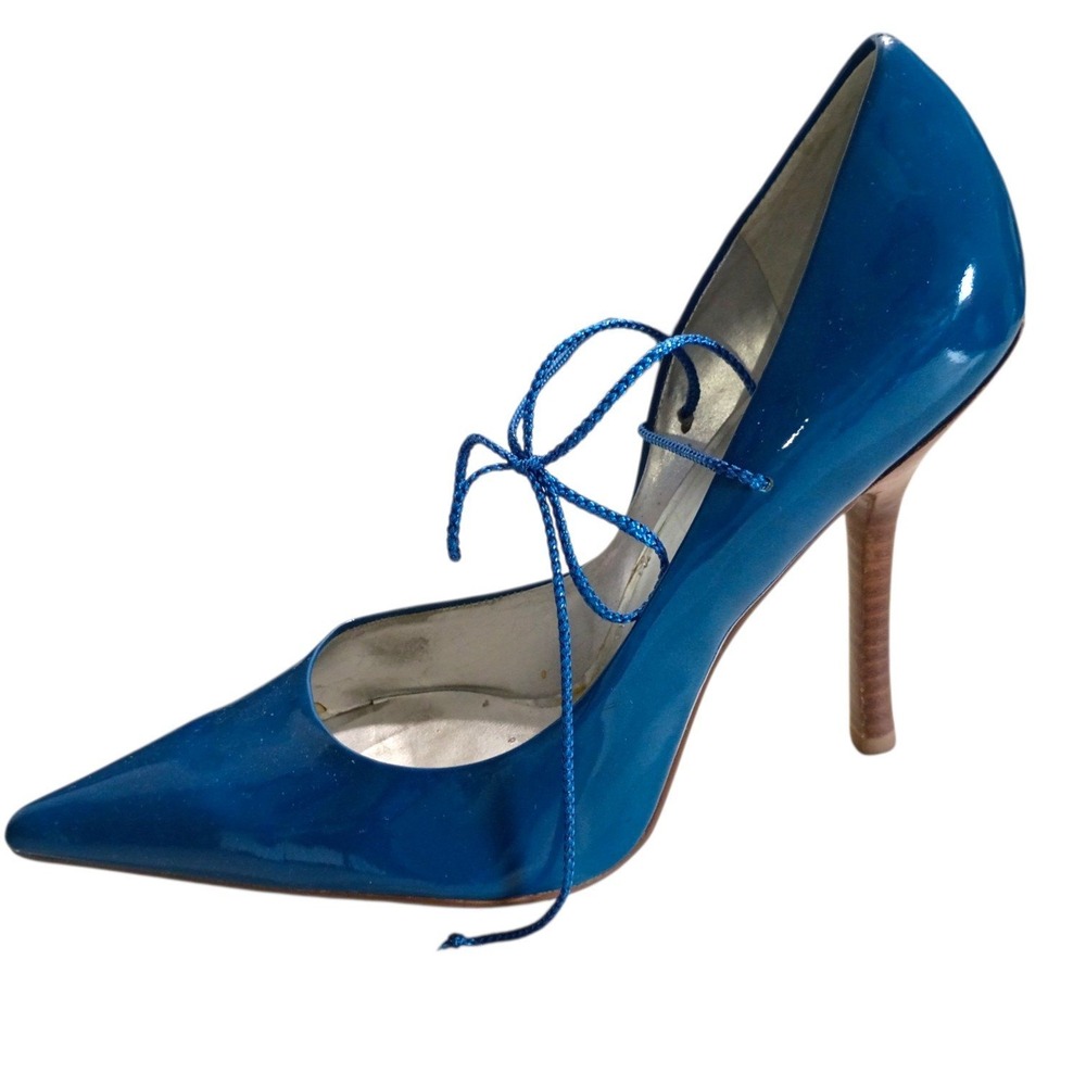 Guess by Marciano Vintage Womens Electric Blue Patent Pointed Ankle Tie Pumps 8M